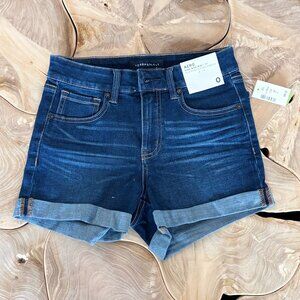 Aero Denim High Rise Midi 3’’ Shorts - Size 0 - Dark Wash with Cuffed Hem - NWT